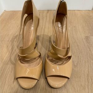 Theory Tan Peep-Toe Heels